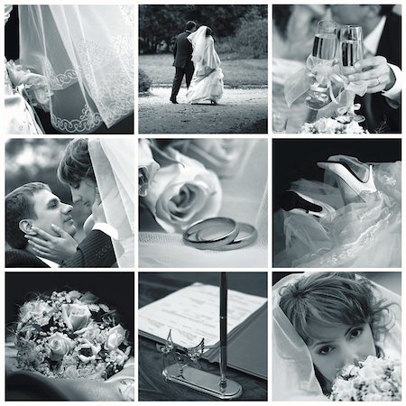Collage of nine wedding photos in blue tone Stock Photo - Budget Royalty-Free & Subscription, Code: 400-05002037