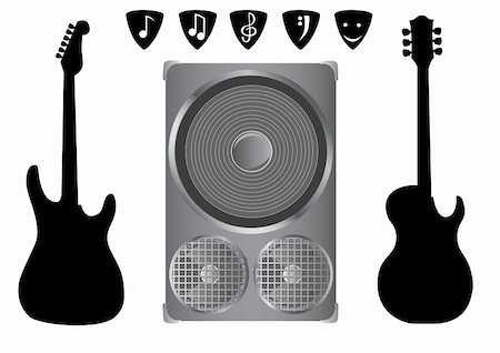 vector drawing sound equipment and electric guitar on a white background Stock Photo - Budget Royalty-Free & Subscription, Code: 400-05002318