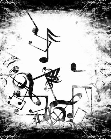 swirling music sheet - grunge black and white background with music notes Stock Photo - Budget Royalty-Free & Subscription, Code: 400-05002571