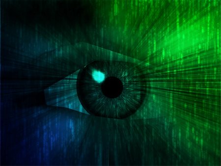 Electronic eye with glowing energy effects, digital illustration Stock Photo - Budget Royalty-Free & Subscription, Code: 400-05002803