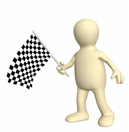 simsearch:400-04543406,k - 3d puppet with checkered flag. Object over white Foto de stock - Royalty-Free Super Valor e Assinatura, Número: 400-05002968