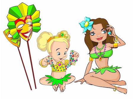 paradise island cartoon - Illustration of attractive woman and little girl with necklace and precious. isolated on white. Photographie de stock - Aubaine LD & Abonnement, Code: 400-05003397