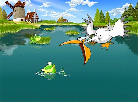regisser_com (artist) - Illustration of Pelican hunts for the Frog. In the background there is a mill. Photographie de stock - Aubaine LD & Abonnement, Code: 400-05003402