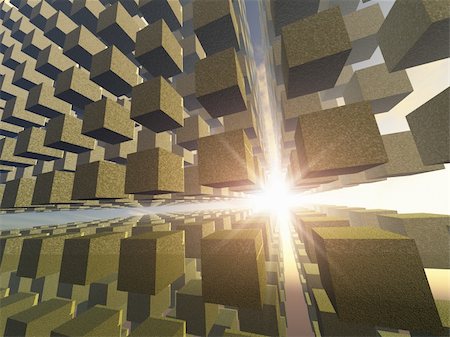 perspective grid horizon - A building of old mossy cubes in an array in space with a beam of light. Stock Photo - Budget Royalty-Free & Subscription, Code: 400-05003863
