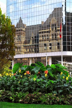 Reflection of old Toronto city hall building in a glass wall of a modern highrise Stock Photo - Budget Royalty-Free & Subscription, Code: 400-05014417