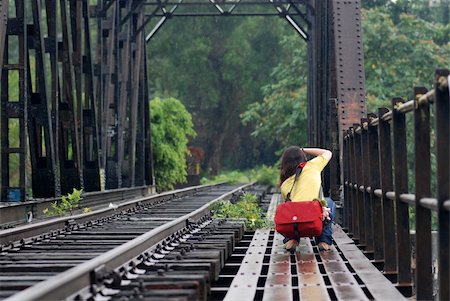 people taking photo along the deserted railway track Stock Photo - Budget Royalty-Free & Subscription, Code: 400-05015142