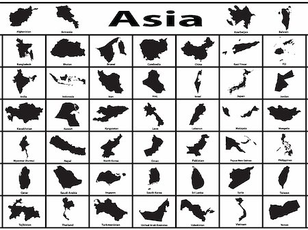 simsearch:400-08493882,k - Vector silhouettes of Asian countries. Stock Photo - Budget Royalty-Free & Subscription, Code: 400-05015188