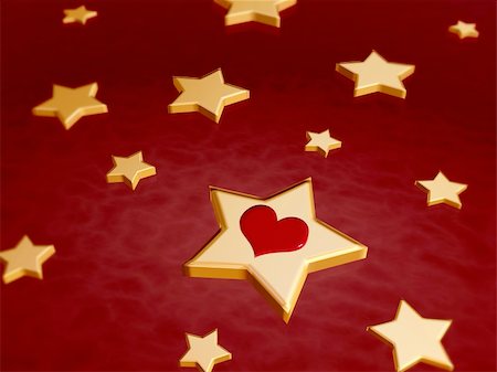 3d golden stars and red heart over red background Stock Photo - Budget Royalty-Free & Subscription, Code: 400-05015266