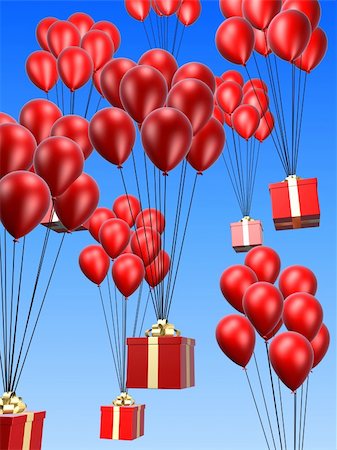 red blue birthday balloon clipart - 3d rendered illustration of many flying red balloons with presents Stock Photo - Budget Royalty-Free & Subscription, Code: 400-05016608