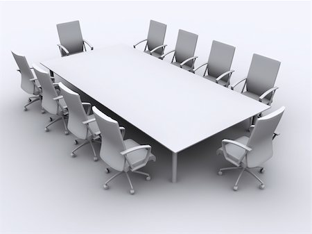 simsearch:400-07420295,k - 3d rendered black/white illustration of a conference table with chairs Foto de stock - Super Valor sin royalties y Suscripción, Código: 400-05017670
