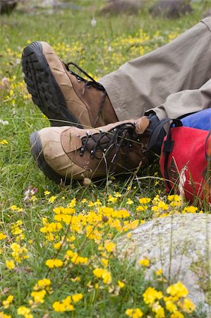 simsearch:862-03289011,k - Boots of a mountaineer and rucksack on a meadow - focus on the boots. Foto de stock - Super Valor sin royalties y Suscripción, Código: 400-05017843