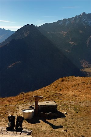 Looking outside a mountain hut, alps, Europe. Stock Photo - Budget Royalty-Free & Subscription, Code: 400-05019368