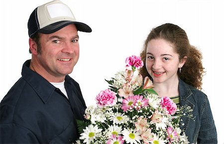 simsearch:400-03967457,k - A cute teen girl receiving a delivery of flowers.  Focus is on girl. Isolated. Foto de stock - Royalty-Free Super Valor e Assinatura, Número: 400-05019577