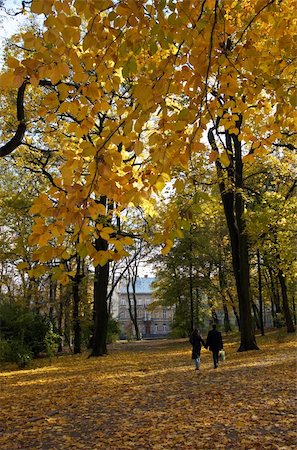 simsearch:400-07255480,k - Young couple on golden autumn city park path Stock Photo - Budget Royalty-Free & Subscription, Code: 400-05019607