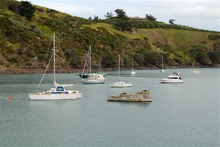 Sailboats at anchor, Waiheke Island, New Zealand Stockbilder - Microstock & Abonnement, Bildnummer: 400-05019671
