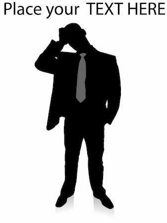 silhouette of young confused businessman standing with white background Stock Photo - Budget Royalty-Free & Subscription, Code: 400-05010362