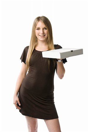 Beautiful young blond woman holding a pizza box. Stock Photo - Budget Royalty-Free & Subscription, Code: 400-05011513