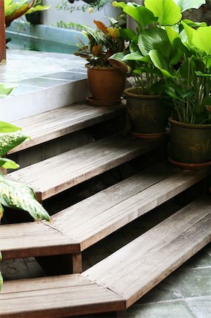 Wooden stairs in a tropical balinese architecture style Stock Photo - Budget Royalty-Free & Subscription, Code: 400-05012174