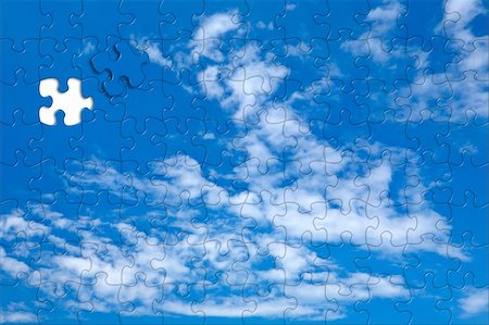 simsearch:400-05288074,k - A blue sky background puzzle with displaced piece in blue Stock Photo - Budget Royalty-Free & Subscription, Code: 400-05012832