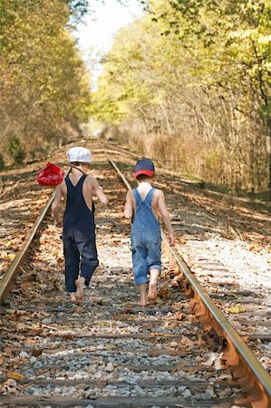 Two Boys on an Adventure Down The Railroad Tracks Stock Photo - Budget Royalty-Free & Subscription, Code: 400-05012919
