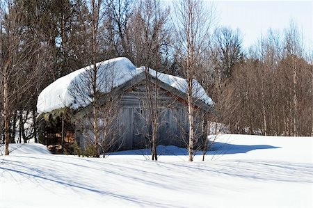 simsearch:400-03939497,k - A cabin in the forest on a winter landscape. Foto de stock - Super Valor sin royalties y Suscripción, Código: 400-05012959