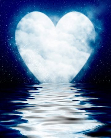 simsearch:400-05076403,k - Heart shaped moon reflected in ocean Photographie de stock - Aubaine LD & Abonnement, Code: 400-05013057