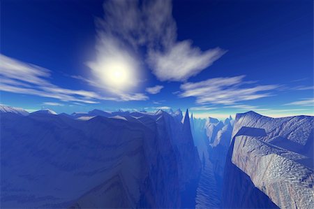 Blue abyss - 3d render illustration of rocky landscape Foto de stock - Super Valor sin royalties y Suscripción, Código: 400-05024846