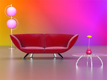 simsearch:600-01072662,k - 3D rendering of a modern interior in red and pink. Stock Photo - Budget Royalty-Free & Subscription, Code: 400-05026340