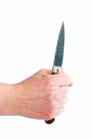A small pearing knife in a female hand, ready to cut something.  Isolated on white with clipping path. Stock Photo - Budget Royalty-Free & Subscription, Code: 400-05026759