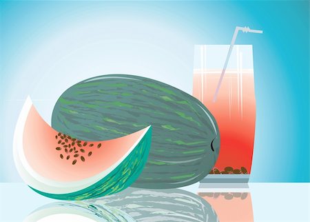 simsearch:400-04524035,k - Illustration of water melon and glass of juice Foto de stock - Super Valor sin royalties y Suscripción, Código: 400-05028190
