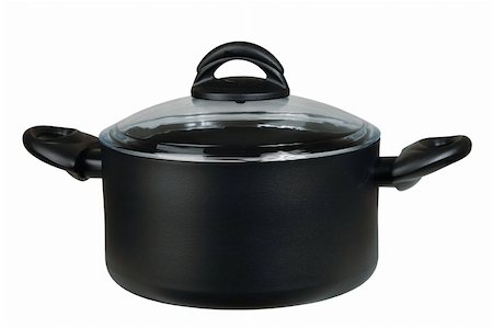 pans with glass lid - Black new saucepan on a white background Stock Photo - Budget Royalty-Free & Subscription, Code: 400-05028334
