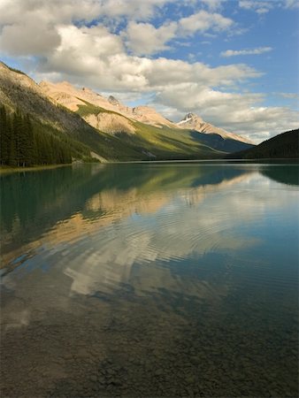 rocky mountains sun - Reflective mountain lake Photographie de stock - Aubaine LD & Abonnement, Code: 400-05020152