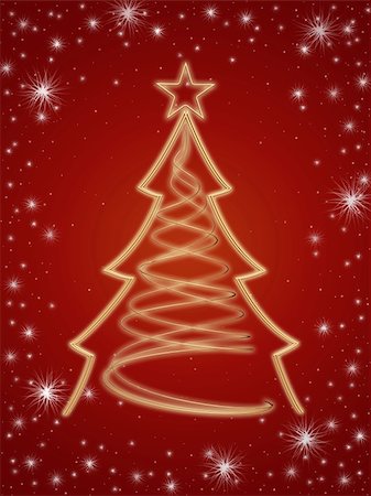 simsearch:400-05006261,k - golden 3d christmas tree with gold stars and white lights over red background Photographie de stock - Aubaine LD & Abonnement, Code: 400-05020312