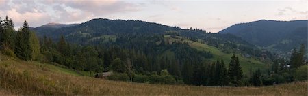 simsearch:400-04306537,k - Twilight panorama view on summer mountainous valley with village  (Slavske village, Carpathian Mts, Ukraine). Eight shots composite picture. Stock Photo - Budget Royalty-Free & Subscription, Code: 400-05020597