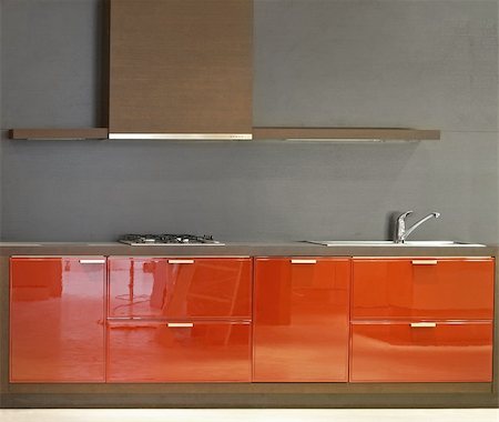 simsearch:400-08315056,k - New modern simple look kitchen with wood Fotografie stock - Microstock e Abbonamento, Codice: 400-05020936