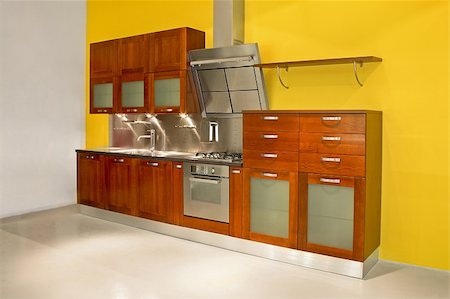simsearch:400-08315056,k - New modern kitchen with metal and wood Fotografie stock - Microstock e Abbonamento, Codice: 400-05020938