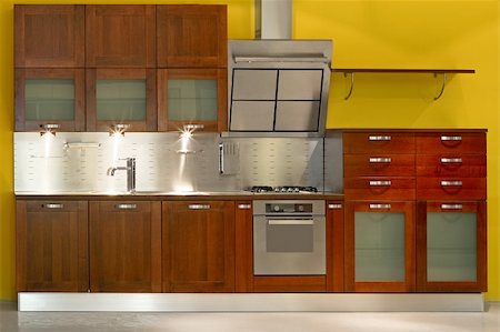 simsearch:400-08315056,k - New modern kitchen with metal and wood Fotografie stock - Microstock e Abbonamento, Codice: 400-05020939