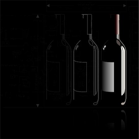 A bottle in outline and fully rendered in a technical style. Stock Photo - Budget Royalty-Free & Subscription, Code: 400-05021617