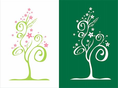 fall floral backgrounds - two stylised trees / with flowers / vector illustration Stock Photo - Budget Royalty-Free & Subscription, Code: 400-05022092