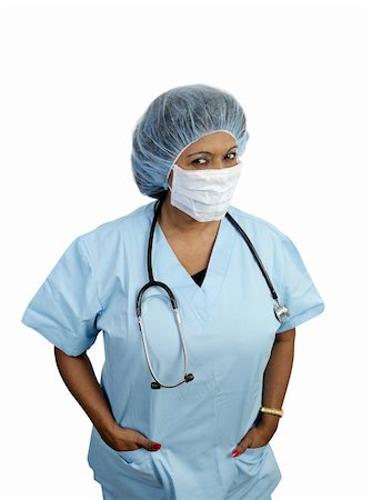 A female medical professional in surgical scrubs.  Isolated on white. Stock Photo - Budget Royalty-Free & Subscription, Code: 400-05022234
