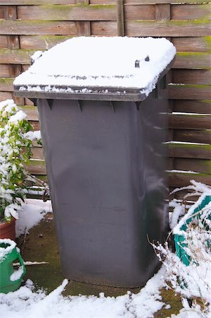 street cleaning - black wheely bin covered with snow Stock Photo - Budget Royalty-Free & Subscription, Code: 400-05023236
