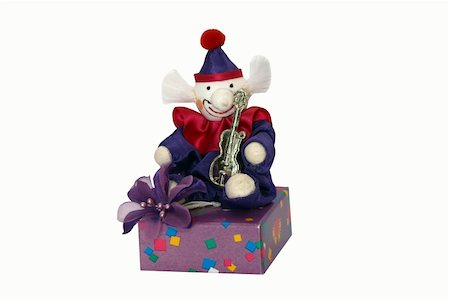 simsearch:400-08199902,k - Colorful clown sitting on a box on a white background Stock Photo - Budget Royalty-Free & Subscription, Code: 400-05034674