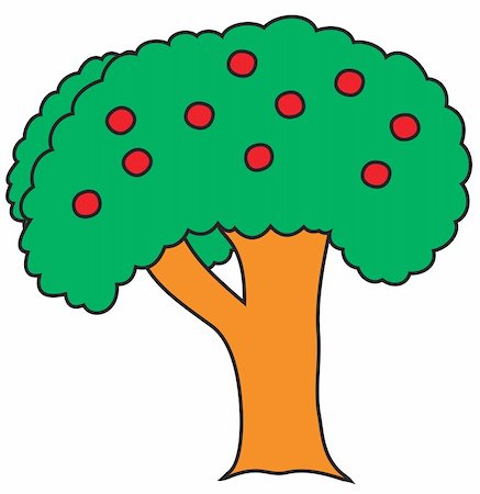 fruits tree cartoon images - Tree cartoon sketch painted in child style Stock Photo - Budget Royalty-Free & Subscription, Code: 400-05035190