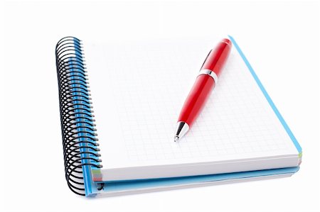 simsearch:400-03991945,k - Pen and blank notebook sheet on white background Stockbilder - Microstock & Abonnement, Bildnummer: 400-05036409