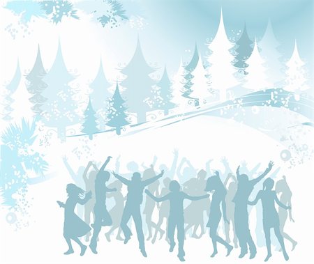 simsearch:400-04592589,k - Christmas composition with silhouettes dancing Photographie de stock - Aubaine LD & Abonnement, Code: 400-05036906