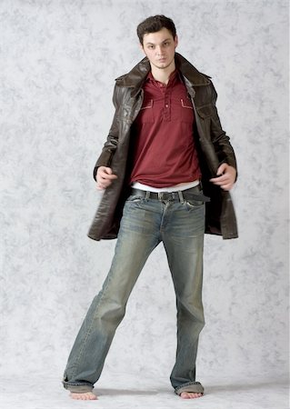 simsearch:400-03995127,k - Tall male model with leather coat and jeans Stock Photo - Budget Royalty-Free & Subscription, Code: 400-05037386