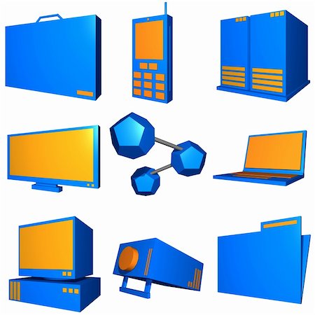 Information technology business icons and symbol set series - orange blue Photographie de stock - Aubaine LD & Abonnement, Code: 400-05037597