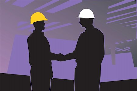 Illustration of silhouette of two engineers shaking hands Stock Photo - Budget Royalty-Free & Subscription, Code: 400-05039020