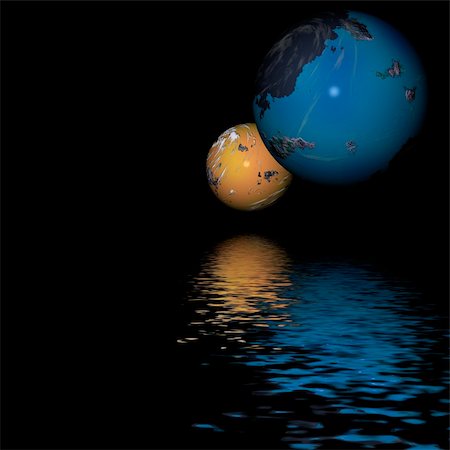 simsearch:400-09117900,k - two large planets reflecting over smooth waves on water Stock Photo - Budget Royalty-Free & Subscription, Code: 400-05031178