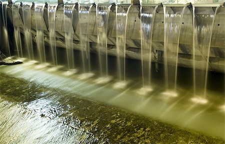 dam and night - Water falling from iron dam. Stock Photo - Budget Royalty-Free & Subscription, Code: 400-05031627